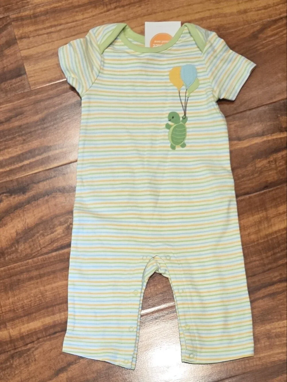 Gymboree NWT 3-6 Months Short Sleeve Striped Pastel Turtle Balloon Romper